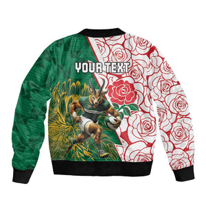 Personalized South Africa Combine England Rugby Sleeve Zip Bomber Jacket Springboks and Red Rose