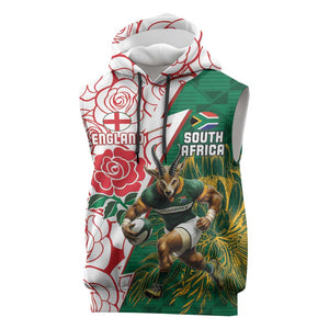 Personalized South Africa Combine England Rugby Sleeveless Hoodie Springboks and Red Rose - African Pride