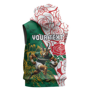 Personalized South Africa Combine England Rugby Sleeveless Hoodie Springboks and Red Rose - African Pride