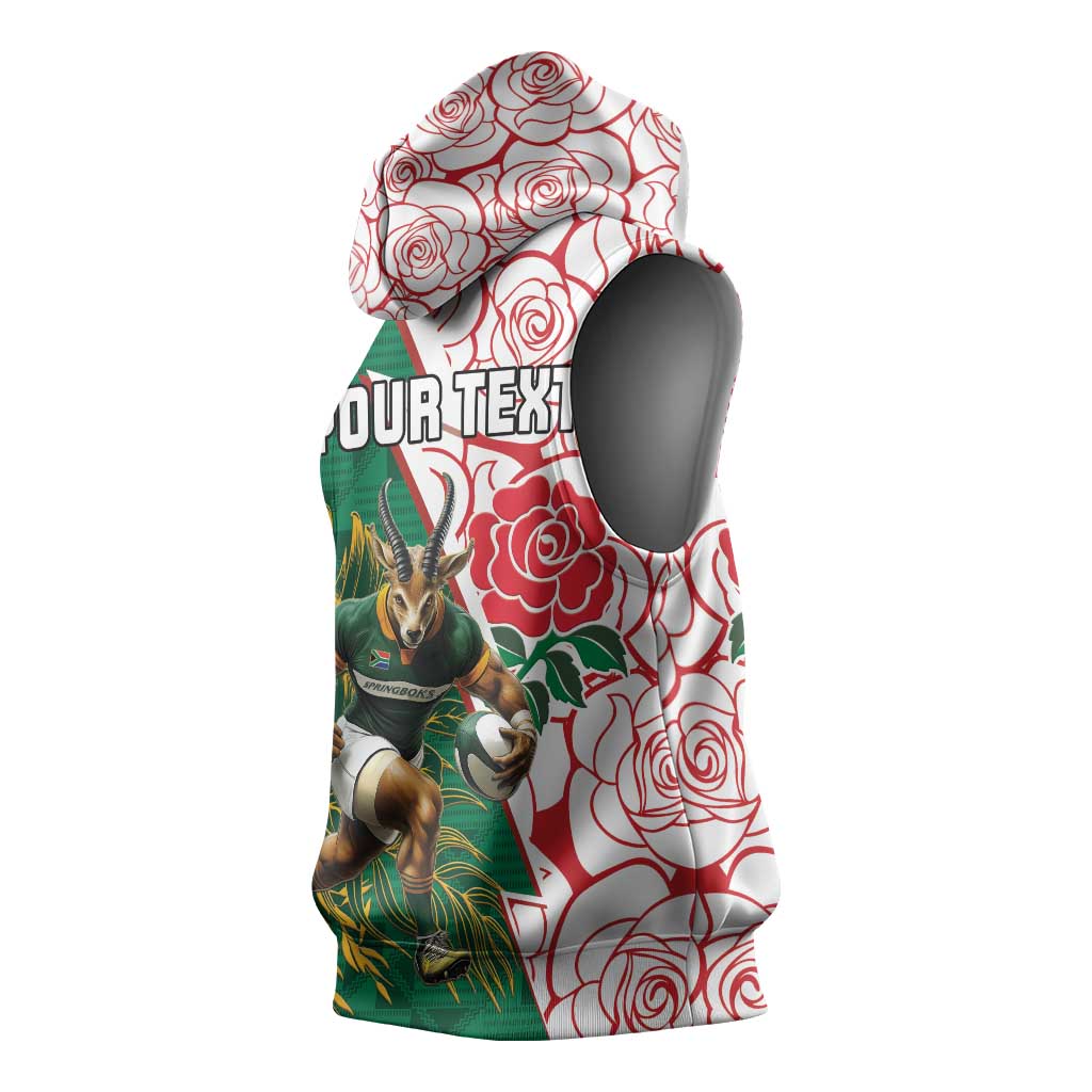 Personalized South Africa Combine England Rugby Sleeveless Hoodie Springboks and Red Rose - African Pride