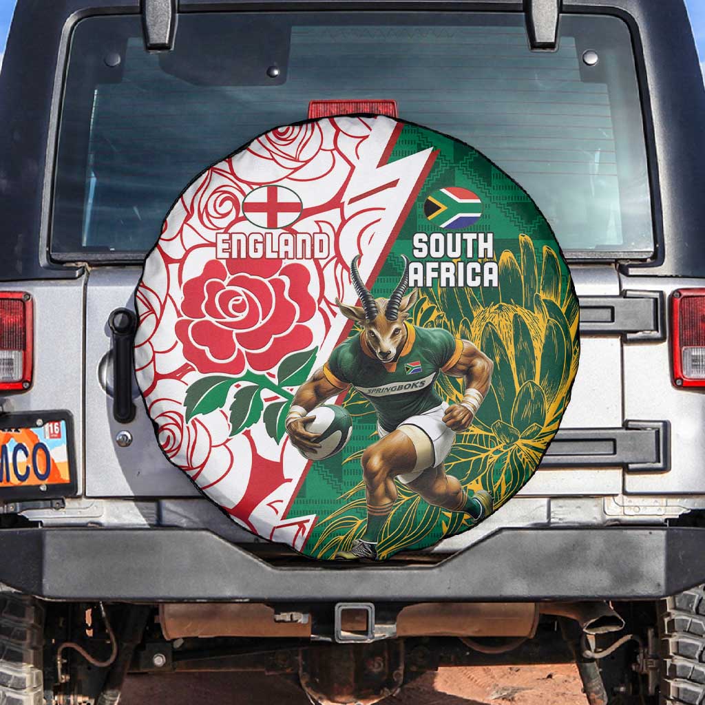 Personalized South Africa Combine England Rugby Spare Tire Cover Springboks and Red Rose