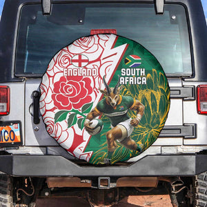 Personalized South Africa Combine England Rugby Spare Tire Cover Springboks and Red Rose