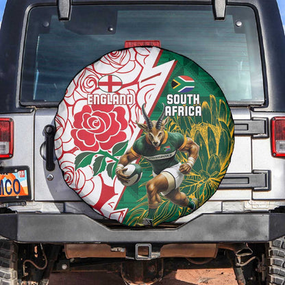 Personalized South Africa Combine England Rugby Spare Tire Cover Springboks and Red Rose