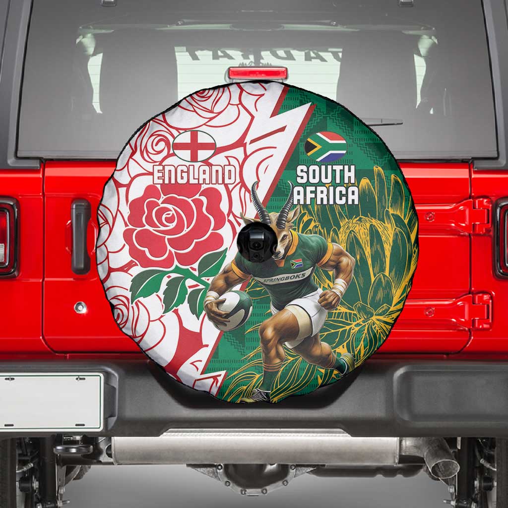 Personalized South Africa Combine England Rugby Spare Tire Cover Springboks and Red Rose