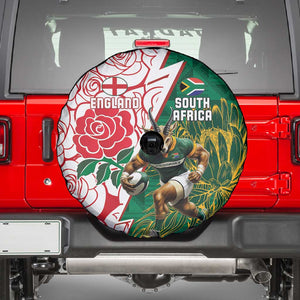 Personalized South Africa Combine England Rugby Spare Tire Cover Springboks and Red Rose