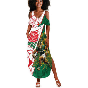 Personalized South Africa Combine England Rugby Summer Maxi Dress Springboks and Red Rose