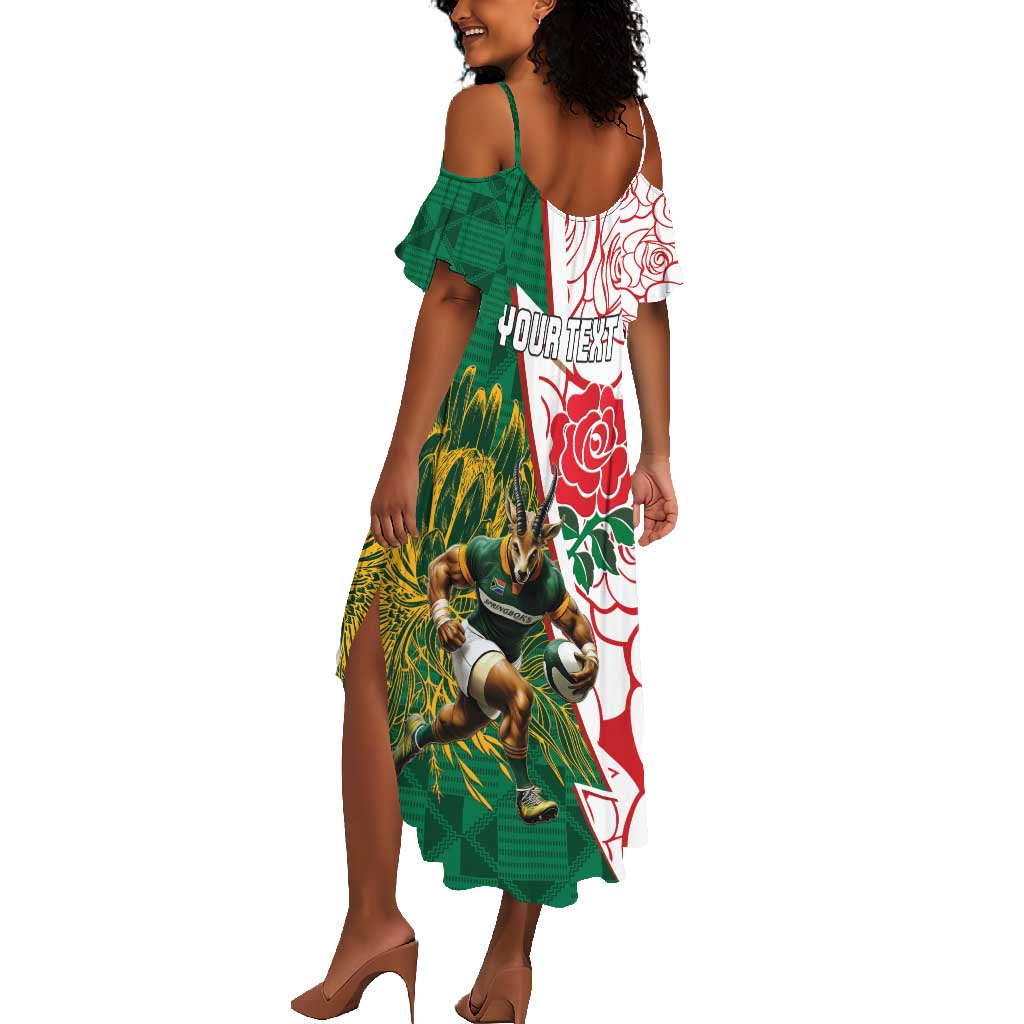Personalized South Africa Combine England Rugby Summer Maxi Dress Springboks and Red Rose