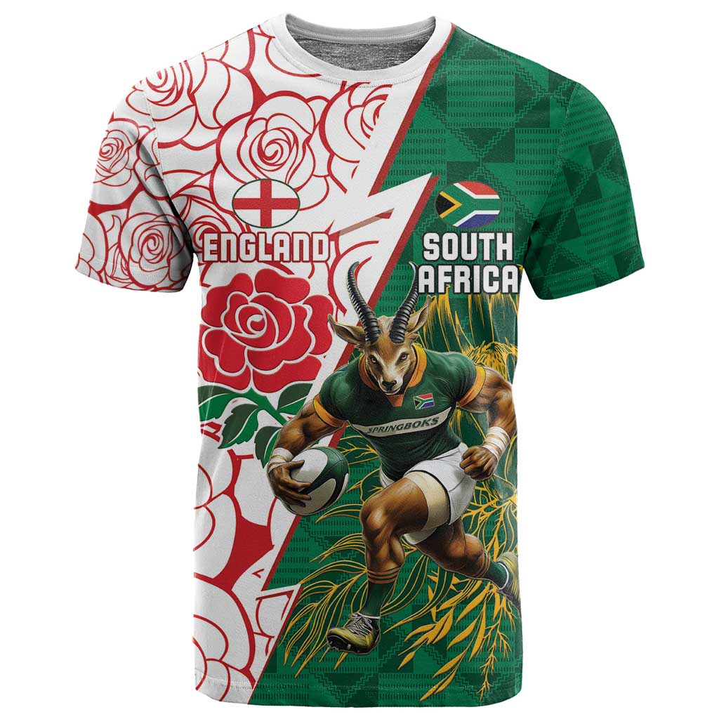 Personalized South Africa Combine England Rugby T shirt Springboks and Red Rose
