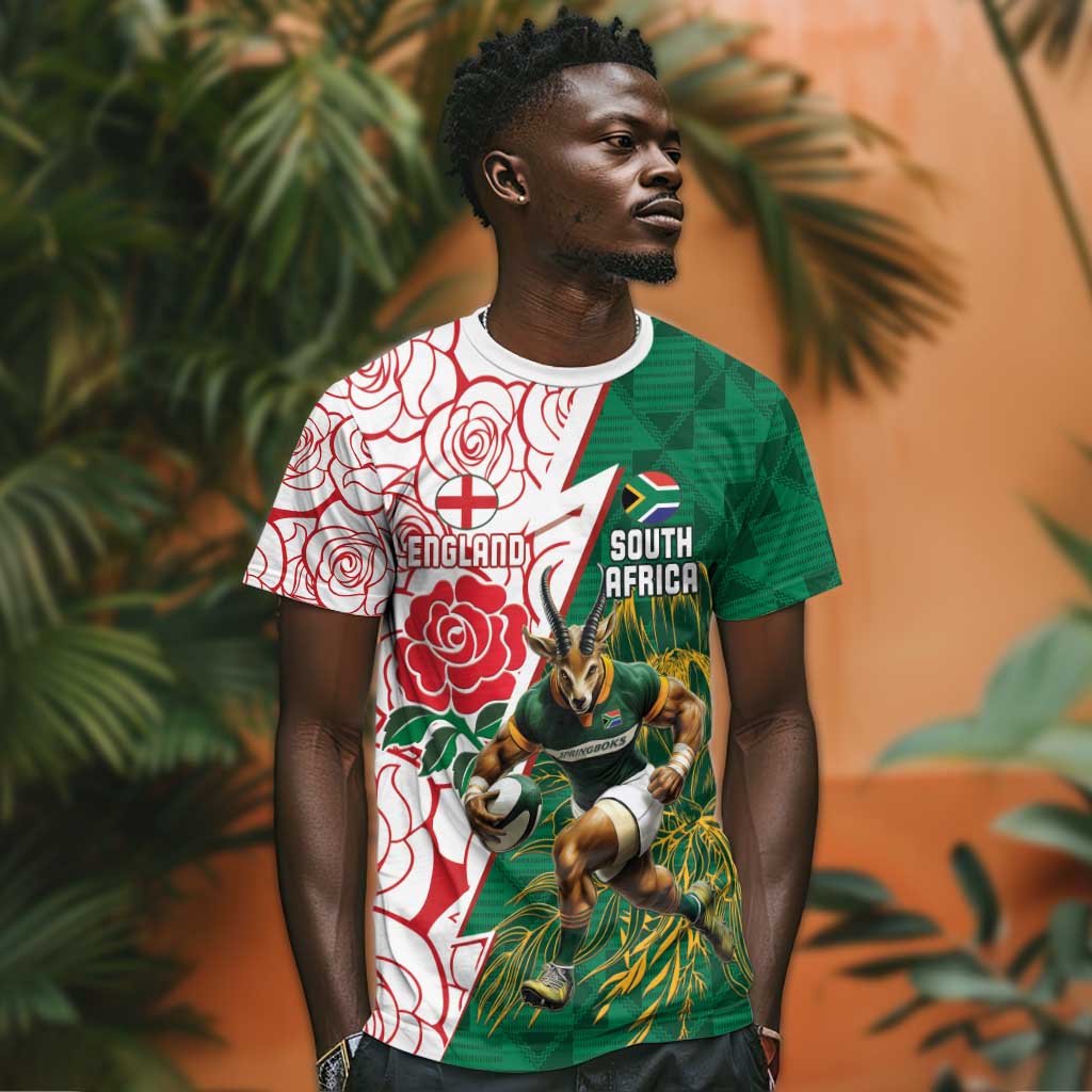 Personalized South Africa Combine England Rugby T shirt Springboks and Red Rose