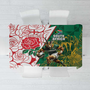 Personalized South Africa Combine England Rugby Tablecloth Springboks and Red Rose