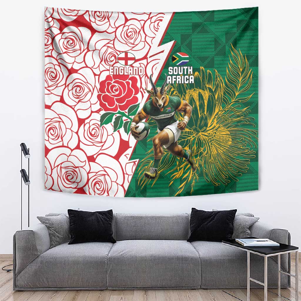 Personalized South Africa Combine England Rugby Tapestry Springboks and Red Rose