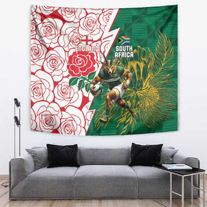 Personalized South Africa Combine England Rugby Tapestry Springboks and Red Rose