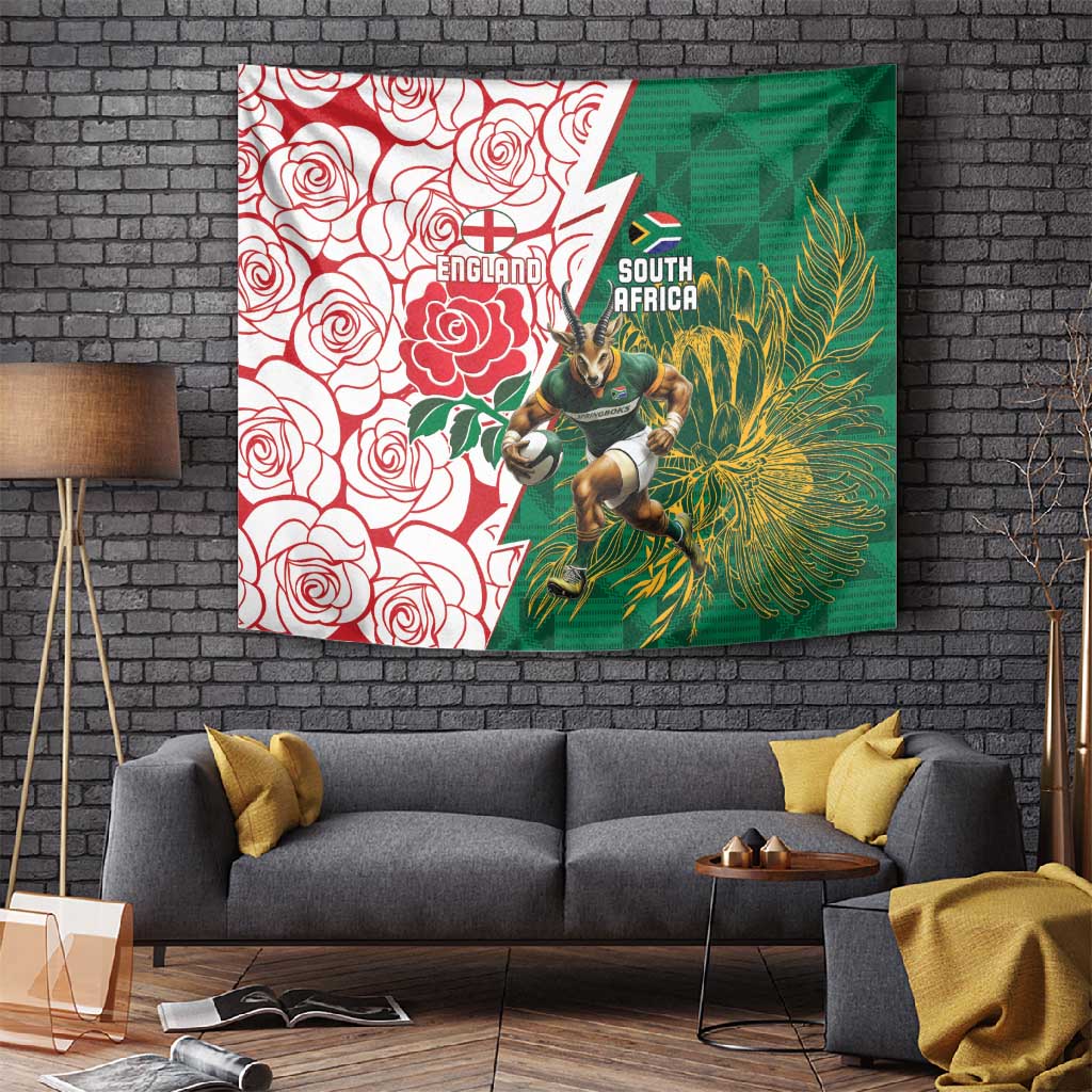 Personalized South Africa Combine England Rugby Tapestry Springboks and Red Rose