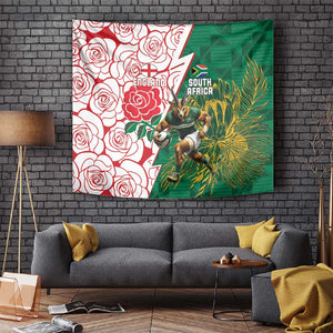 Personalized South Africa Combine England Rugby Tapestry Springboks and Red Rose