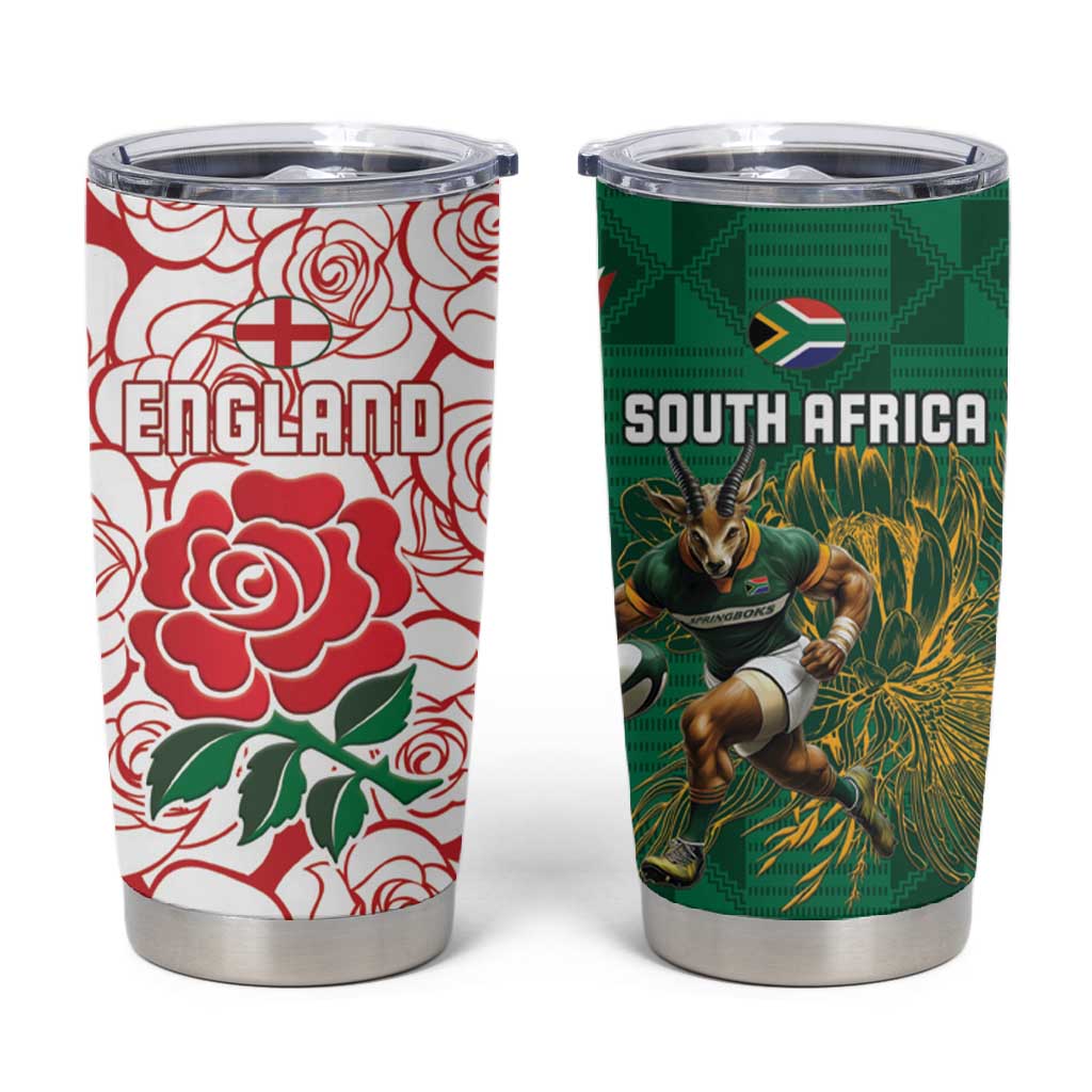Personalized South Africa Combine England Rugby Tumbler Cup Springboks and Red Rose