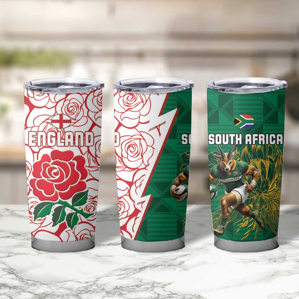 Personalized South Africa Combine England Rugby Tumbler Cup Springboks and Red Rose