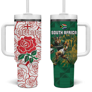 Personalized South Africa Combine England Rugby Tumbler With Handle Springboks and Red Rose