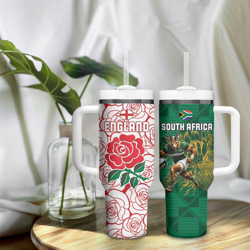 Personalized South Africa Combine England Rugby Tumbler With Handle Springboks and Red Rose