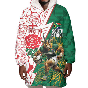 Personalized South Africa Combine England Rugby Wearable Blanket Hoodie Springboks and Red Rose