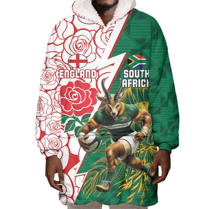 Personalized South Africa Combine England Rugby Wearable Blanket Hoodie Springboks and Red Rose