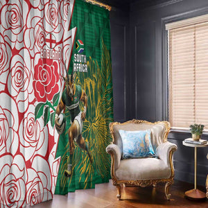 Personalized South Africa Combine England Rugby Window Curtain Springboks and Red Rose