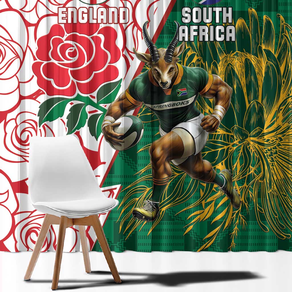 Personalized South Africa Combine England Rugby Window Curtain Springboks and Red Rose