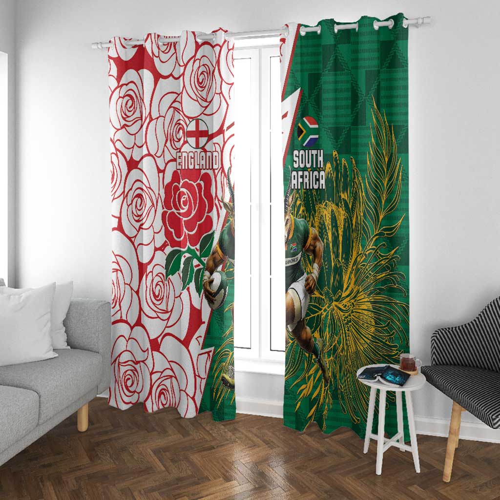 Personalized South Africa Combine England Rugby Window Curtain Springboks and Red Rose