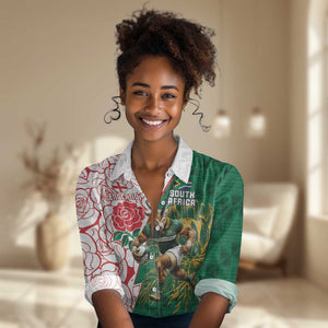 Personalized South Africa Combine England Rugby Women Casual Shirt Springboks and Red Rose