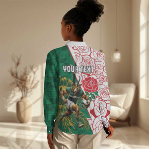Personalized South Africa Combine England Rugby Women Casual Shirt Springboks and Red Rose