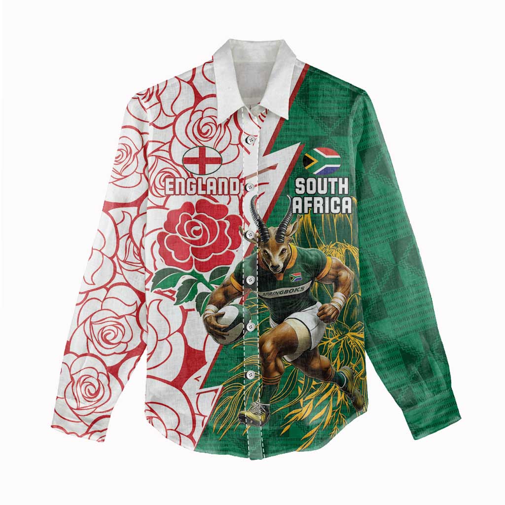 Personalized South Africa Combine England Rugby Women Casual Shirt Springboks and Red Rose