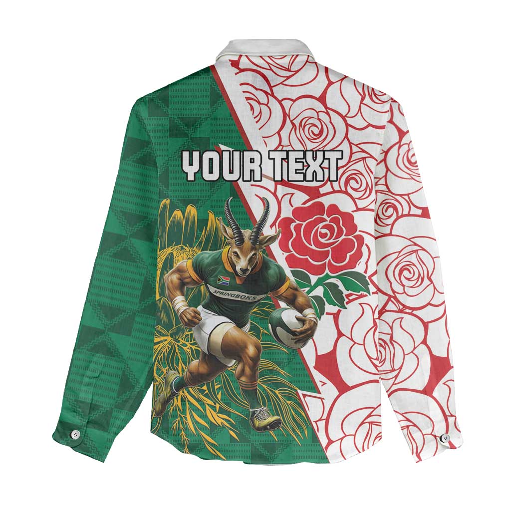 Personalized South Africa Combine England Rugby Women Casual Shirt Springboks and Red Rose
