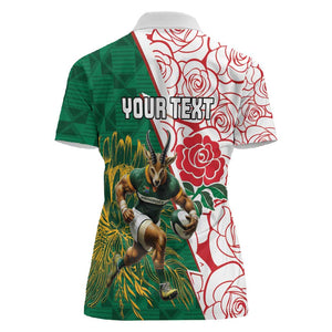 Personalized South Africa Combine England Rugby Women Polo Shirt Springboks and Red Rose