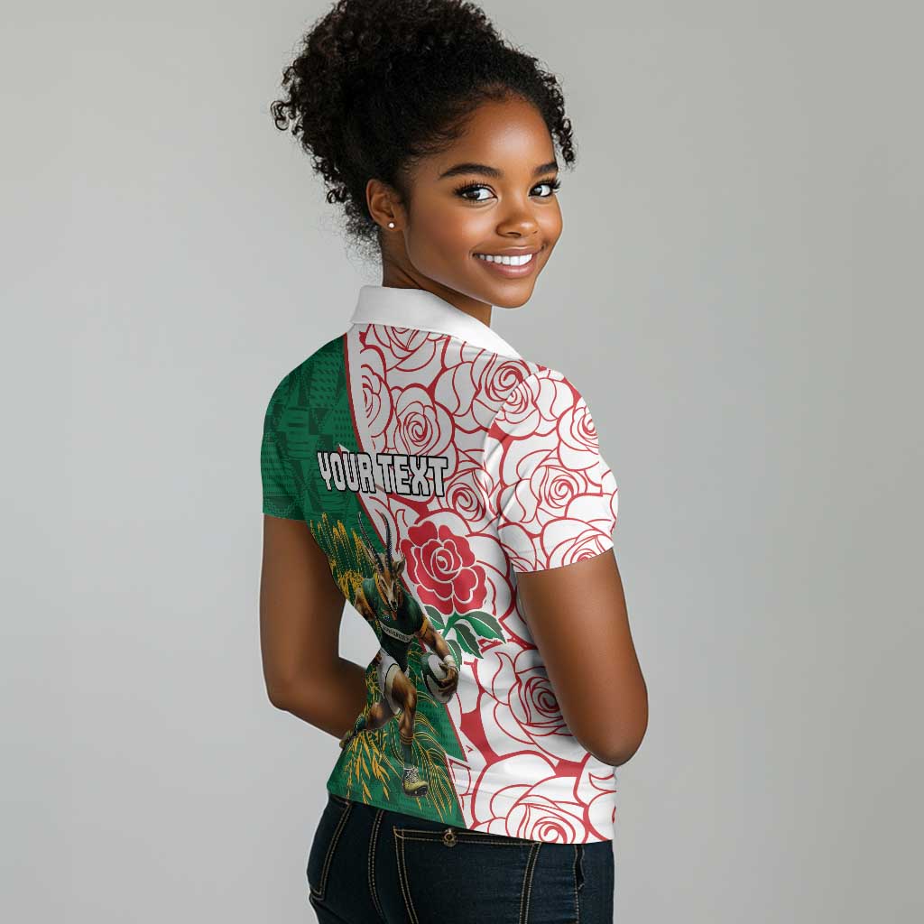 Personalized South Africa Combine England Rugby Women Polo Shirt Springboks and Red Rose