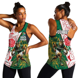 Personalized South Africa Combine England Rugby Women Racerback Tank Springboks and Red Rose