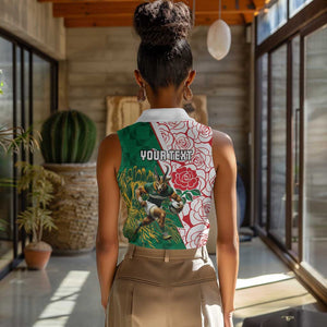 Personalized South Africa Combine England Rugby Women Sleeveless Polo Shirt Springboks and Red Rose