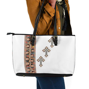 Ethiopia Angels Tilet With Cross Leather Tote Bag
