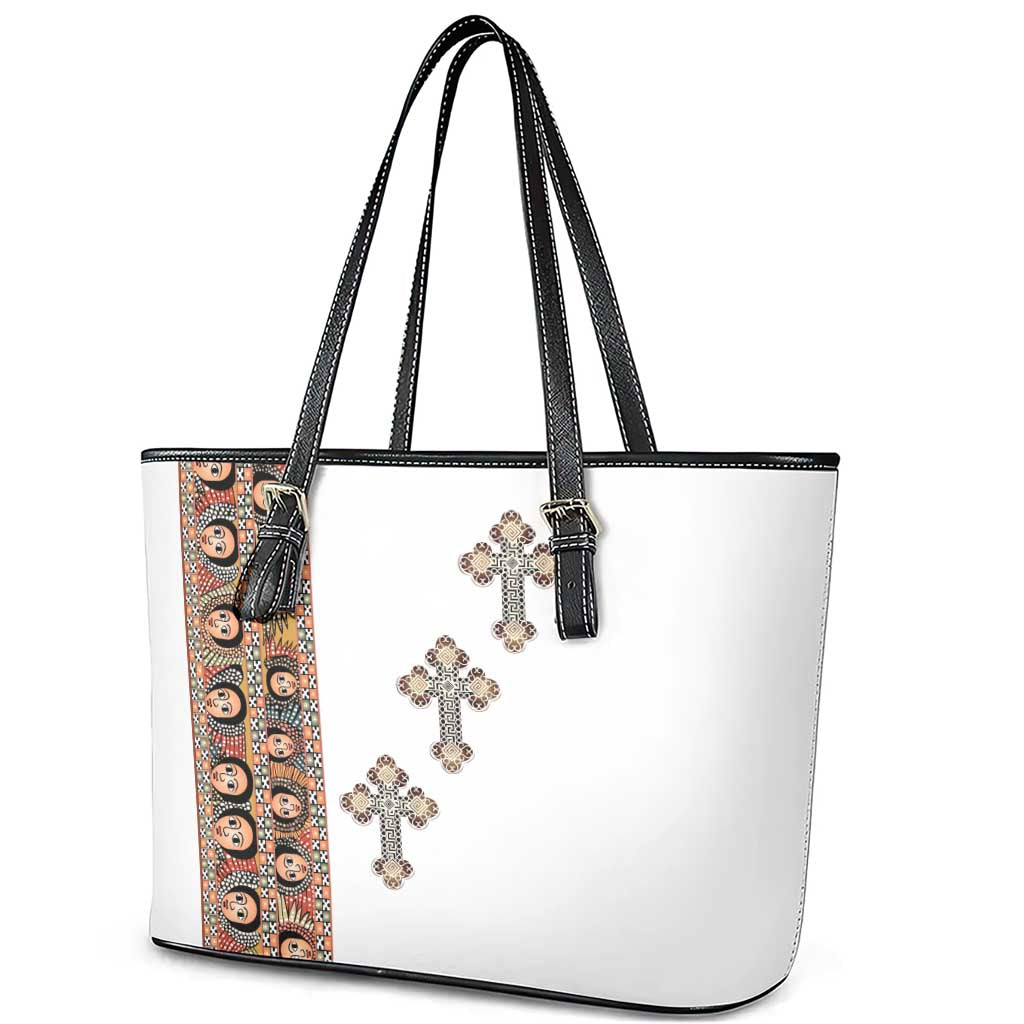 Ethiopia Angels Tilet With Cross Leather Tote Bag