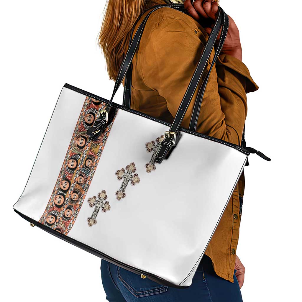 Ethiopia Angels Tilet With Cross Leather Tote Bag