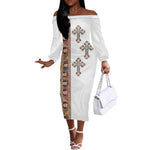 Ethiopia Angels Tilet With Cross Off The Shoulder Long Sleeve Dress