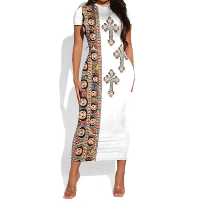 Ethiopia Angels Tilet With Cross Short Sleeve Bodycon Dress LT15