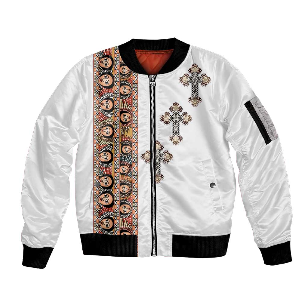 Ethiopia Angels Tilet With Cross Sleeve Zip Bomber Jacket