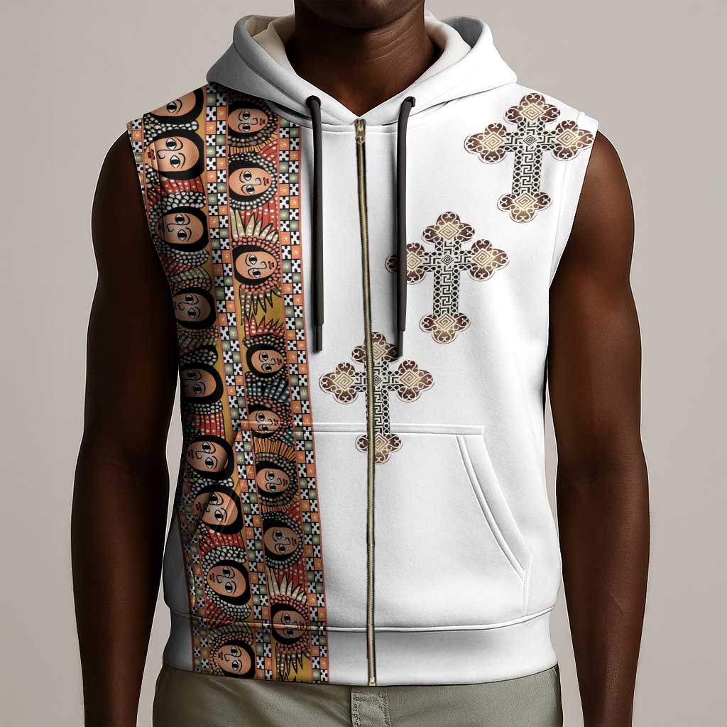 Ethiopia Angels Tilet With Cross Sleeveless Zip Hoodie - African Pride