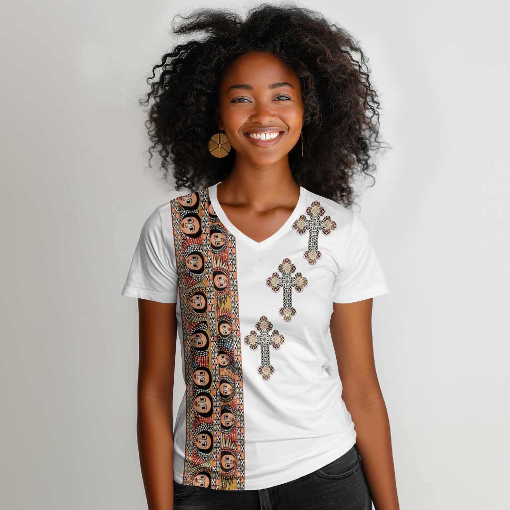 Ethiopia Angels Tilet With Cross Women V-Neck T-Shirt
