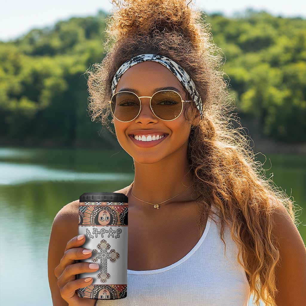 Personalized Ethiopia 4 in 1 Can Cooler Tumbler Ethiopian Orthodox Church Angel
