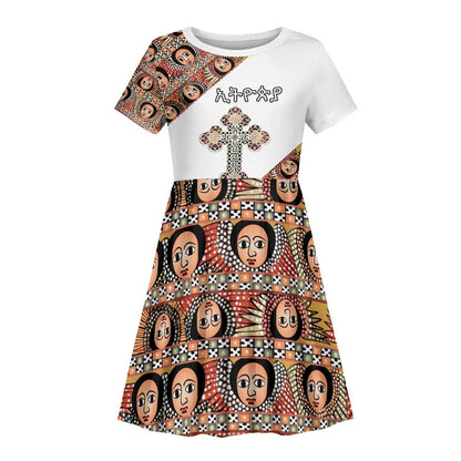 Personalized Ethiopia Kid Short Sleeve Dress Ethiopian Orthodox Church Angel
