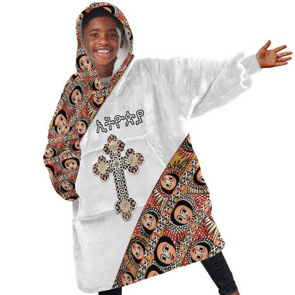 Personalized Ethiopia Kid Wearable Blanket Hoodie Ethiopian Orthodox Church Angel