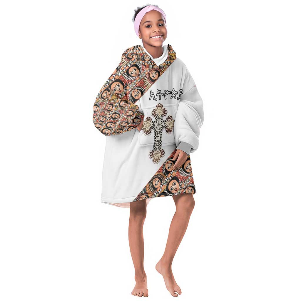 Personalized Ethiopia Kid Wearable Blanket Hoodie Ethiopian Orthodox Church Angel