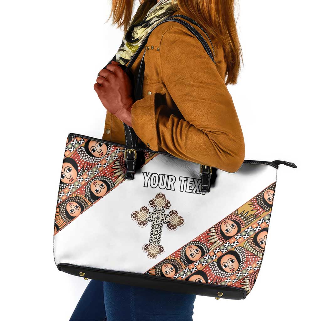 Personalized Ethiopia Leather Tote Bag Ethiopian Orthodox Church Angel