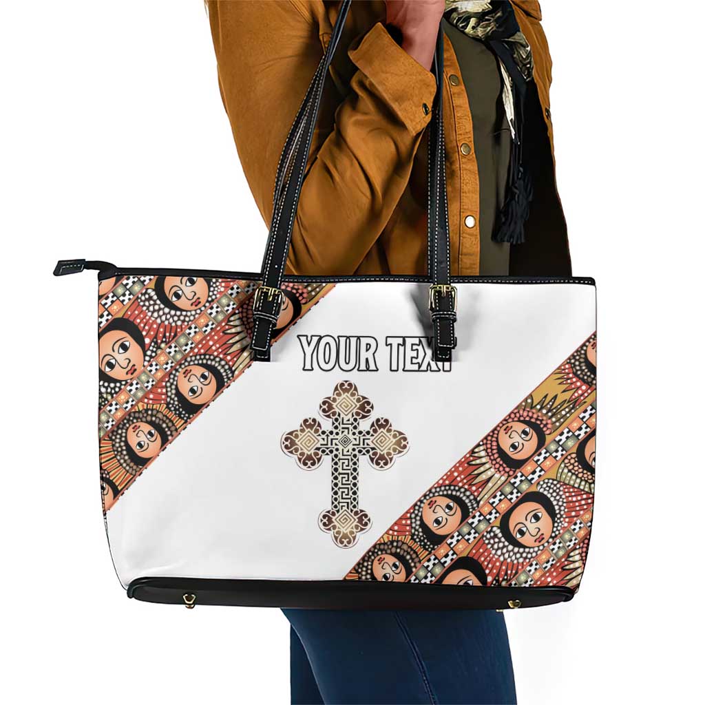 Personalized Ethiopia Leather Tote Bag Ethiopian Orthodox Church Angel
