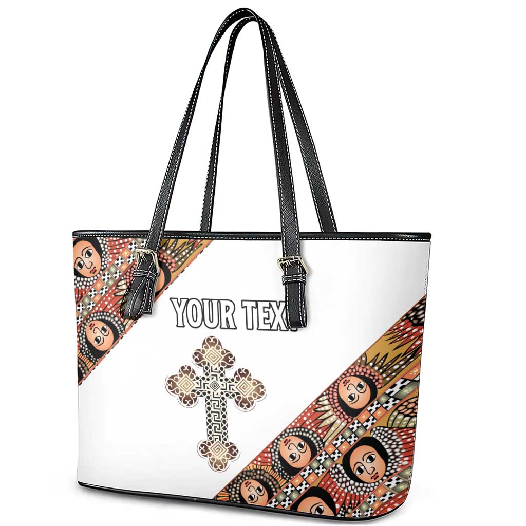 Personalized Ethiopia Leather Tote Bag Ethiopian Orthodox Church Angel